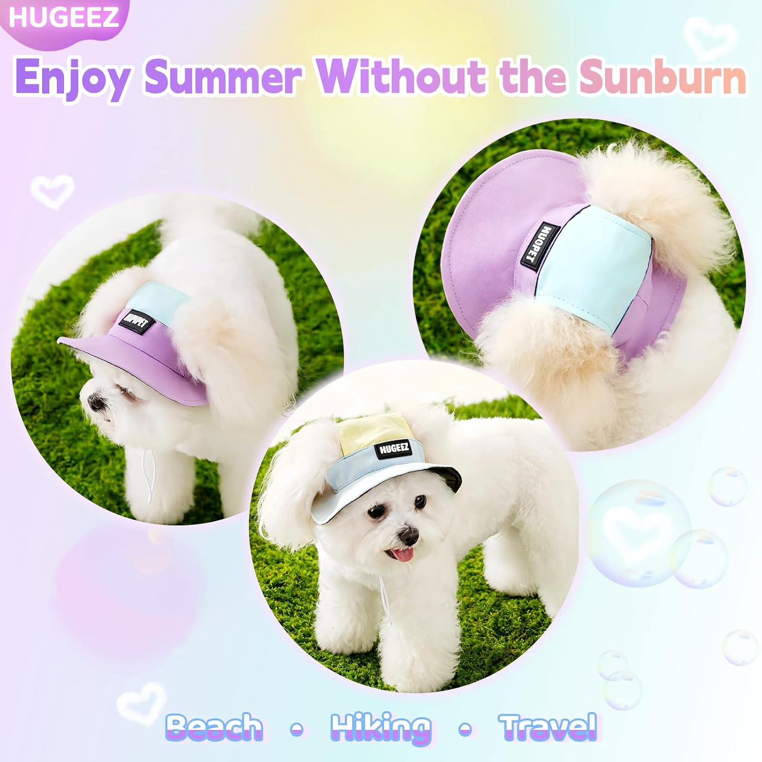 Dog Sun Hat with UV Protection, Adjustable Pet Cap with Ear Holes | Breathable Fabric, Comfortable Fit, Lightweight, Sun-Blocking Inner Layer, Small & Medium Breeds, Beach & Hiking & Outdoor