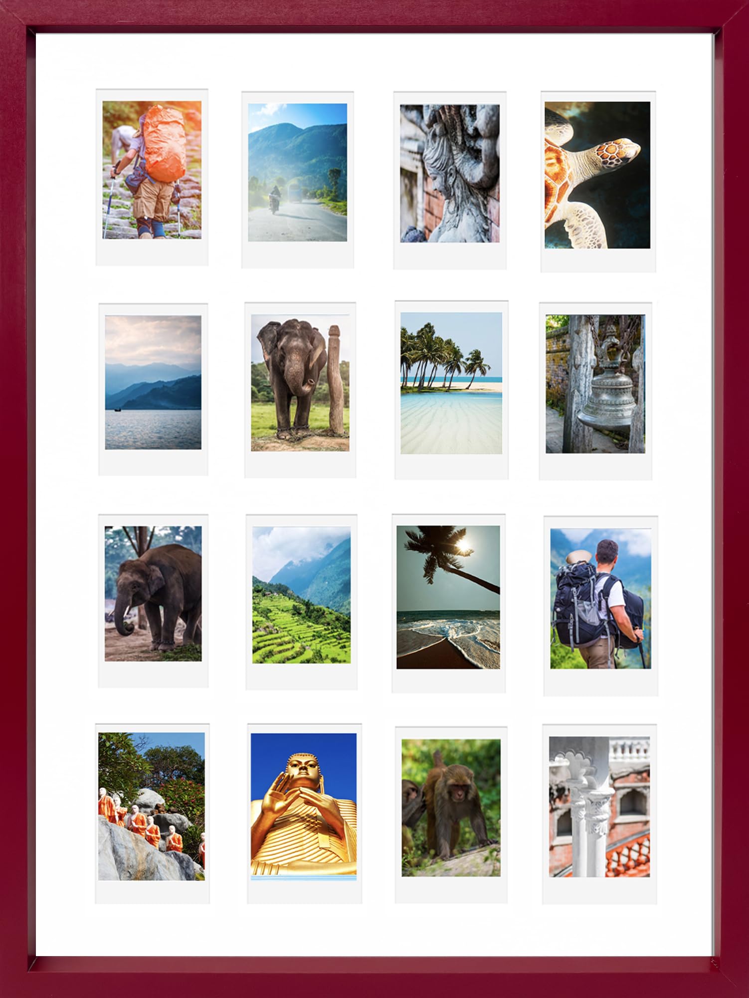 pf+a REAL GLASS Instax Mini Multi Photo Frame For 16 Photos - Raspberry Red A3 Multi Instax Mini Picture Frame
