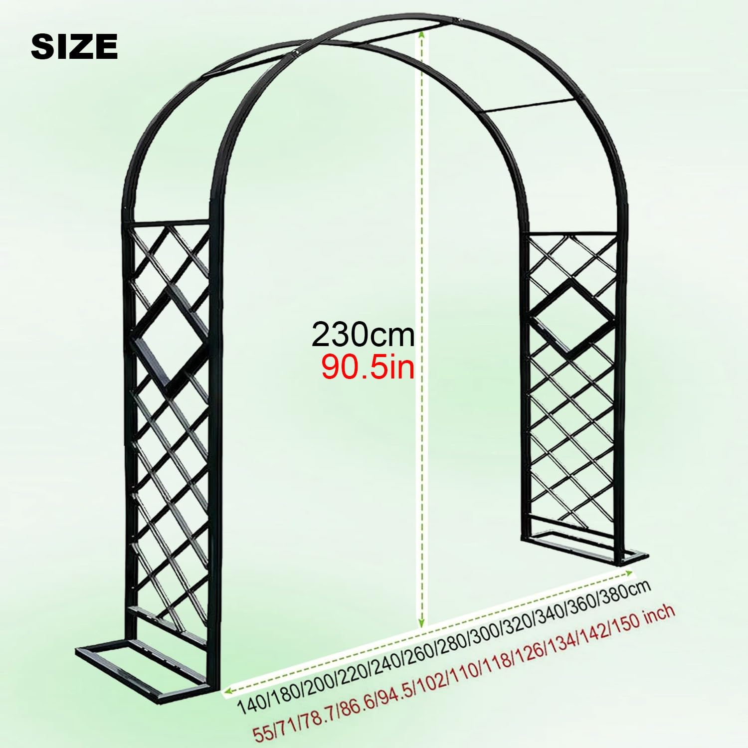 Solidny ocynkowany metalowy łuk ogrodowy do roślin pnących, odporny na warunki atmosferyczne, podparcie kratki, wysokość 140-380 cm, eleganckie brązowe wykończenie, idealny do dekoracji na zewnątrz