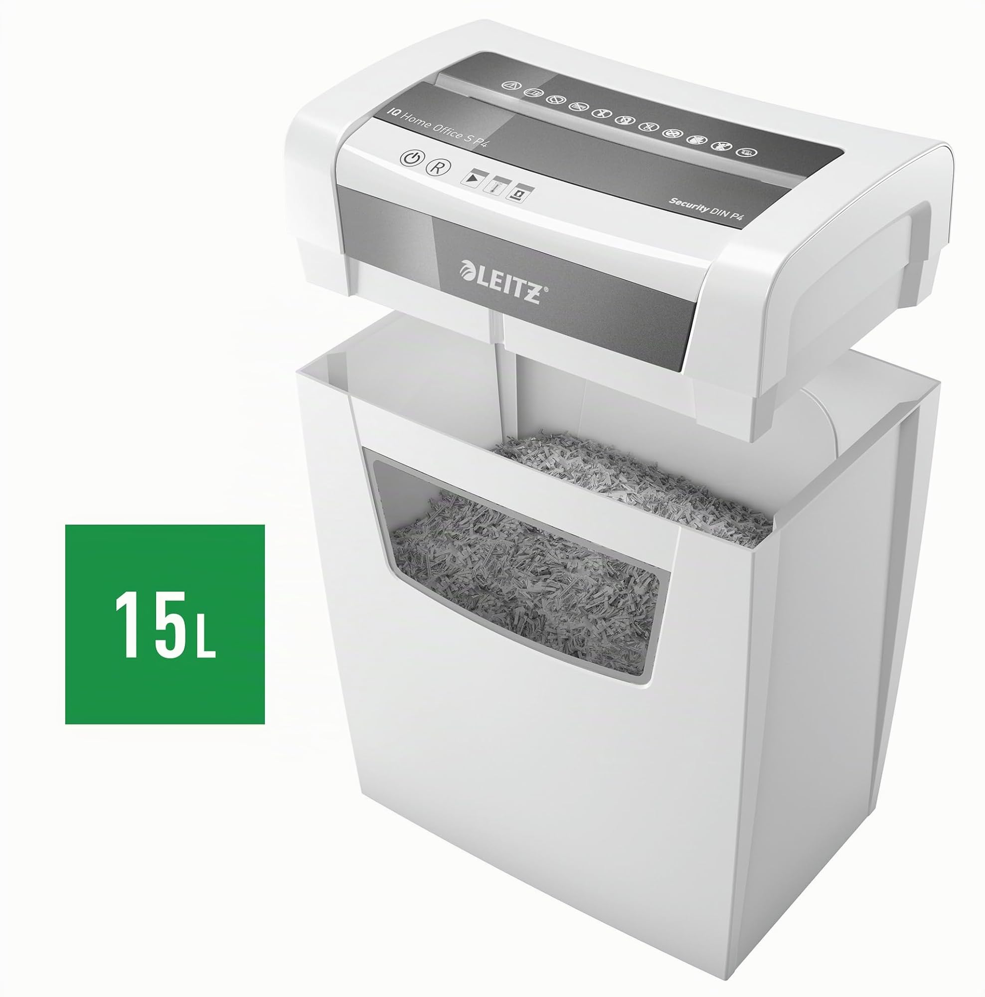 LEITZ IQ Home Office S Aktenvernichter mit Partikelschnitt P-4, 4 x 28 mm, bis 8 Blatt, wei? (80360000)