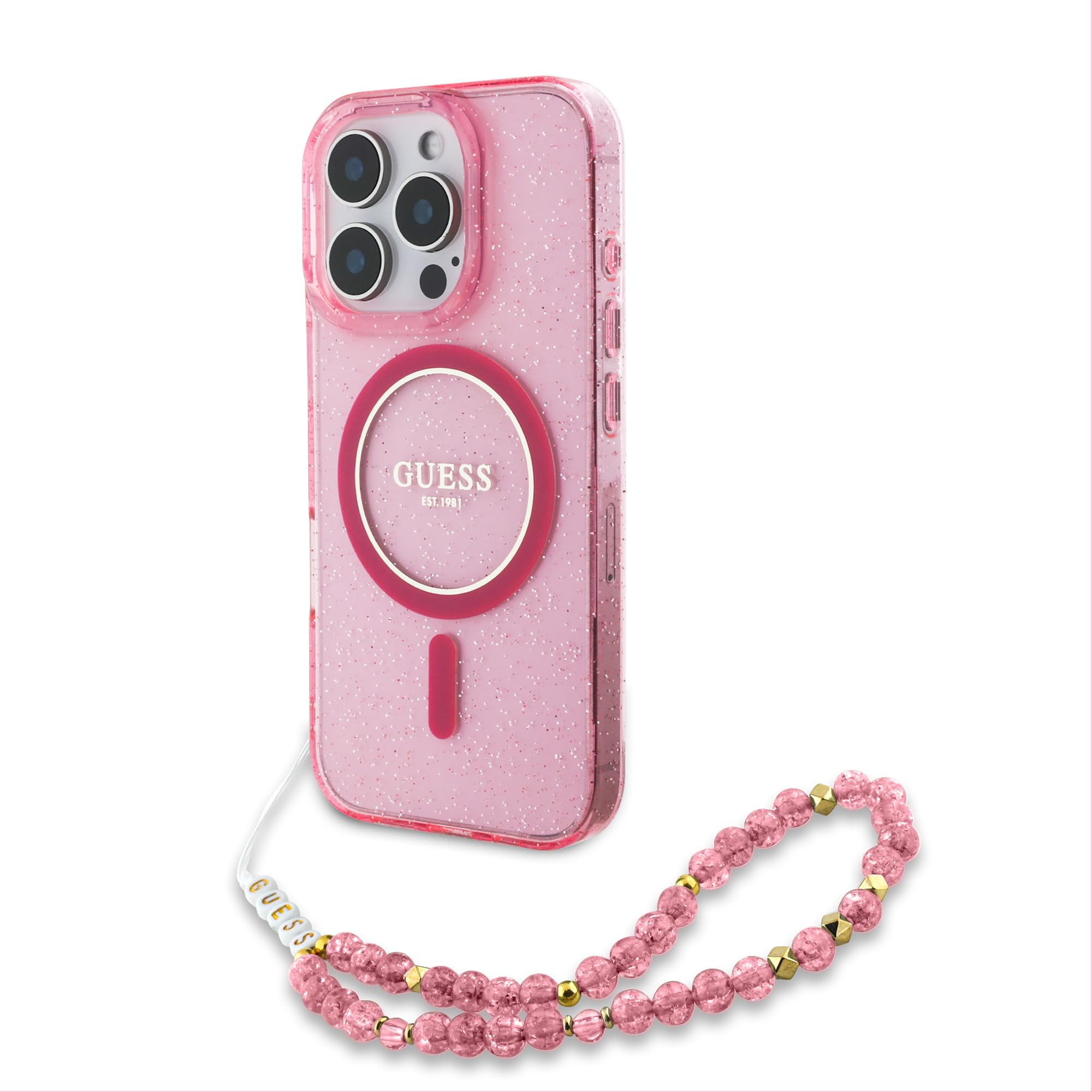 Coque iPhone 16 Pro Max GUESS anti-choc compatible MagSafe à paillettes IML rose - 8