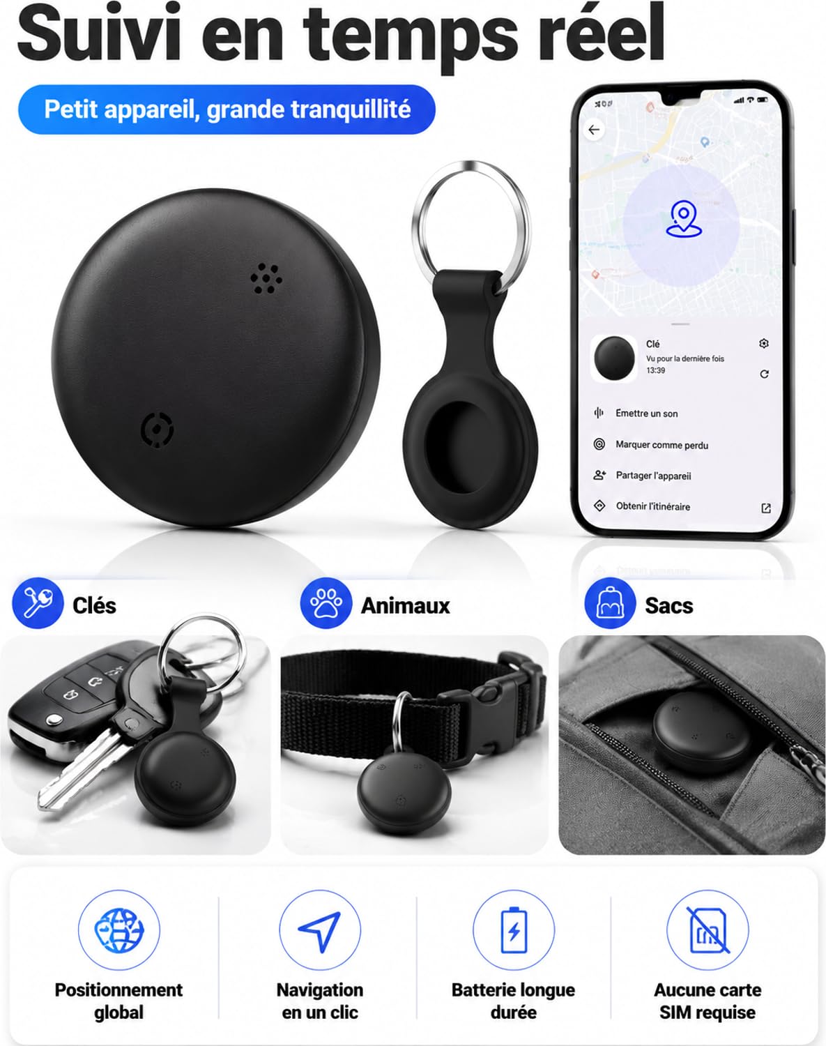 Vitivie Traceur GPS, Conception Compacte, Localisation Mondiale en Temps Réel