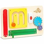 deMoca Sensory Busy Board for Toddlers, Premium Wooden Toddler Busy Board for 1 2 3 Year Old with 10 Educational Activities for Fine Motor Skills, Fidget Activity Toy for Travel Toy