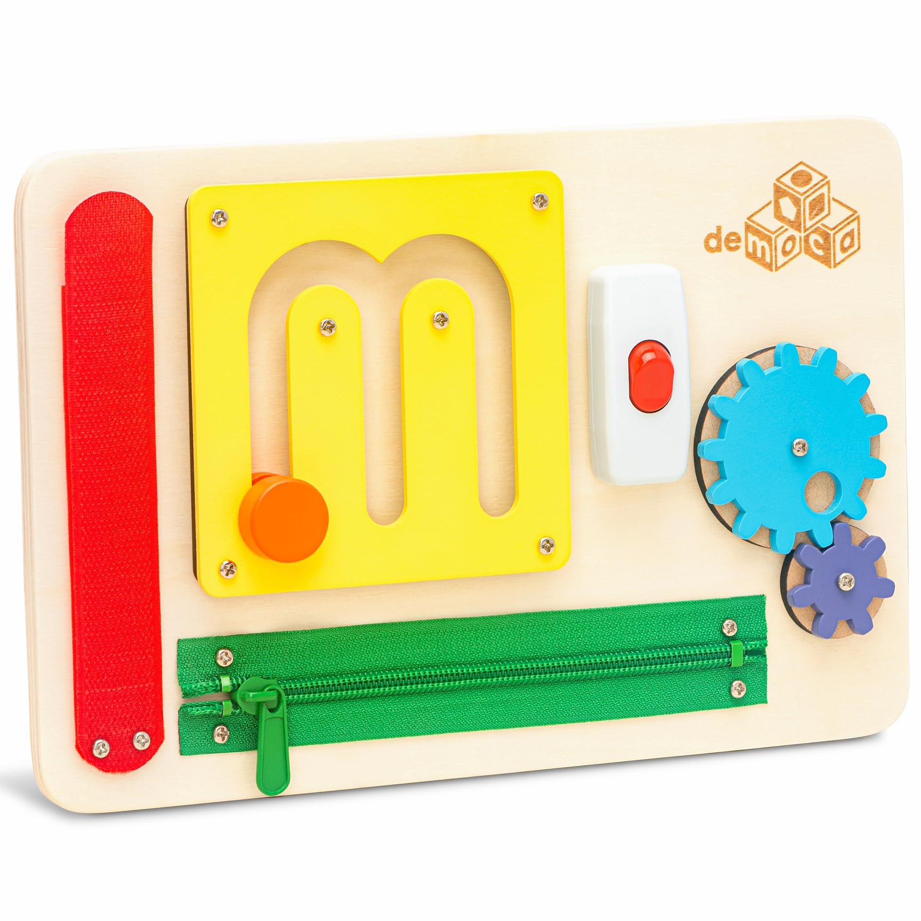 deMoca Montessori Busy Board for 1 Year Old, Premium Wooden Baby Busy Board, Airplane Toys for Toddlers 1-3, Car Travel Essential, Gift for Boys & Girls