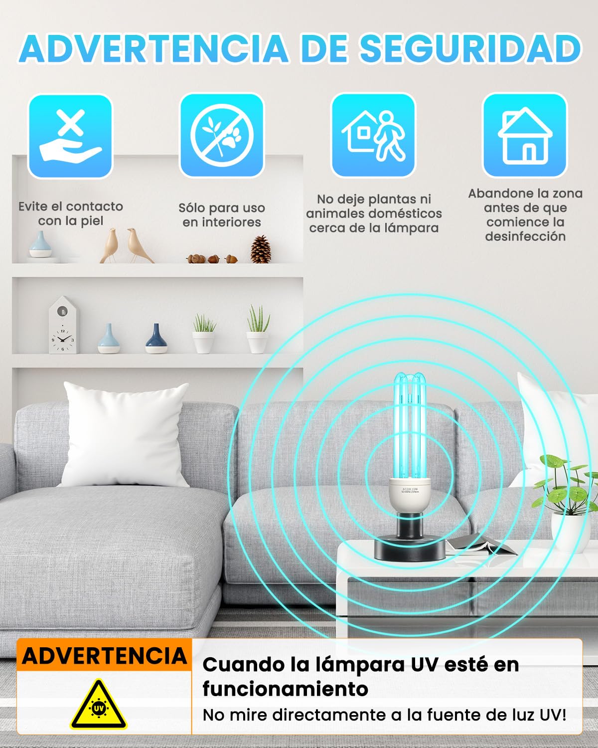 Lampara UV Desinfeccion Lampara UVC Ozono Light 35W E27 Blu-Ray con Tubo de Cuarzo Germicida Esterilizador AC 220-240V para Hogar, Escuela, Oficina Aire Fresco, UVC 254nm +O?(1 Unidad)