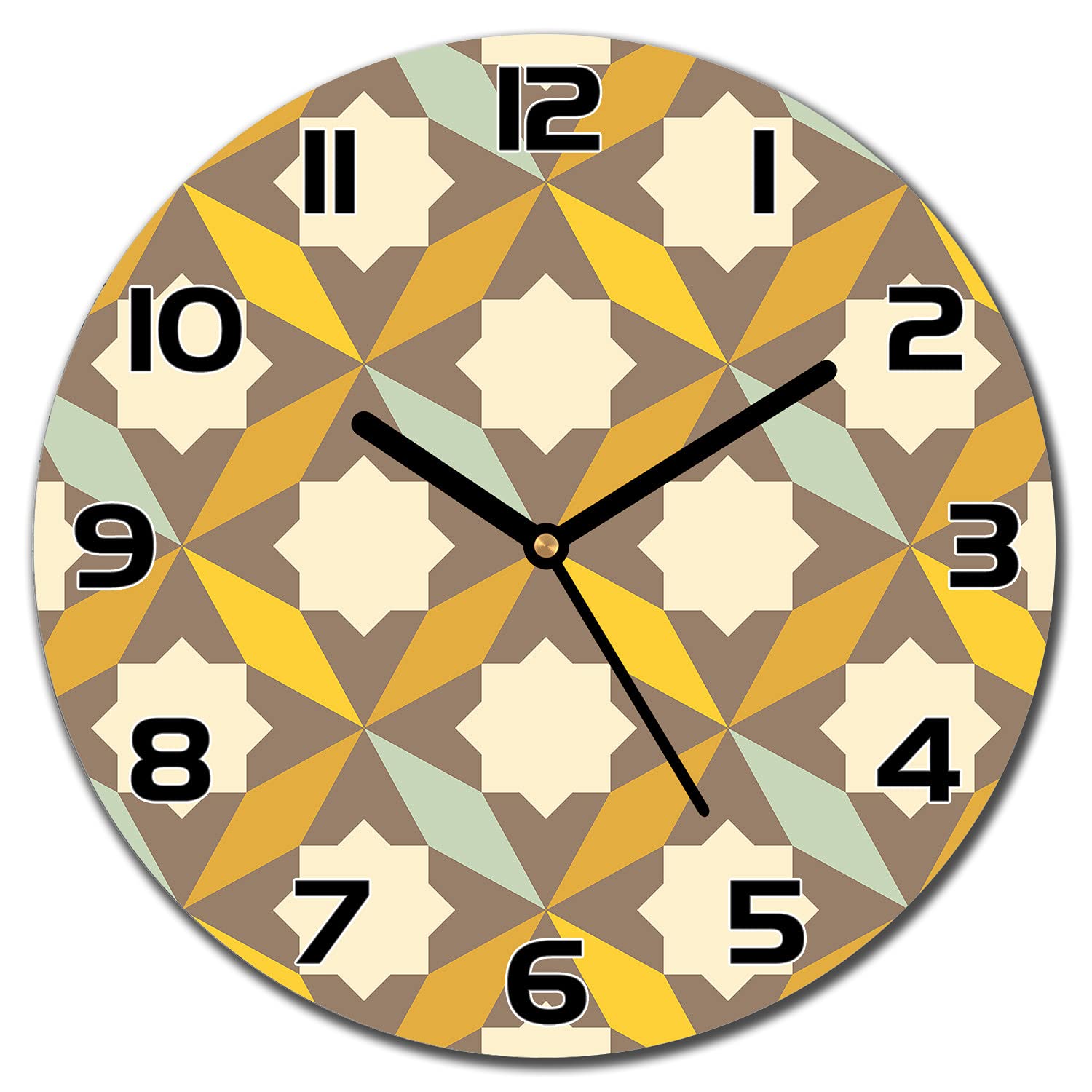 Horloge en verre moderne 30 cm Coloray en verre de sécurité avec motif géométrique marron