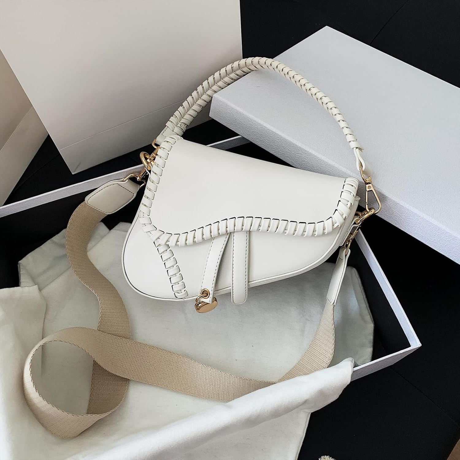 Women Small Saddle Shoulder Bag,Trendy Crossbody Bag Clutch Purse,PU Leather Satchel Bags Handbag - Image 5