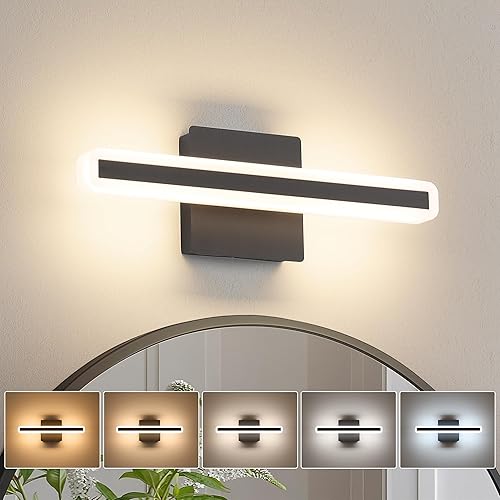 Miniatura 8 de JUSHENG Luces negras de tocador para baño, 5CCT regulables sobre el espejo, barra de luz LED moderna sobre el espejo, 16 pulgadas, 16 W