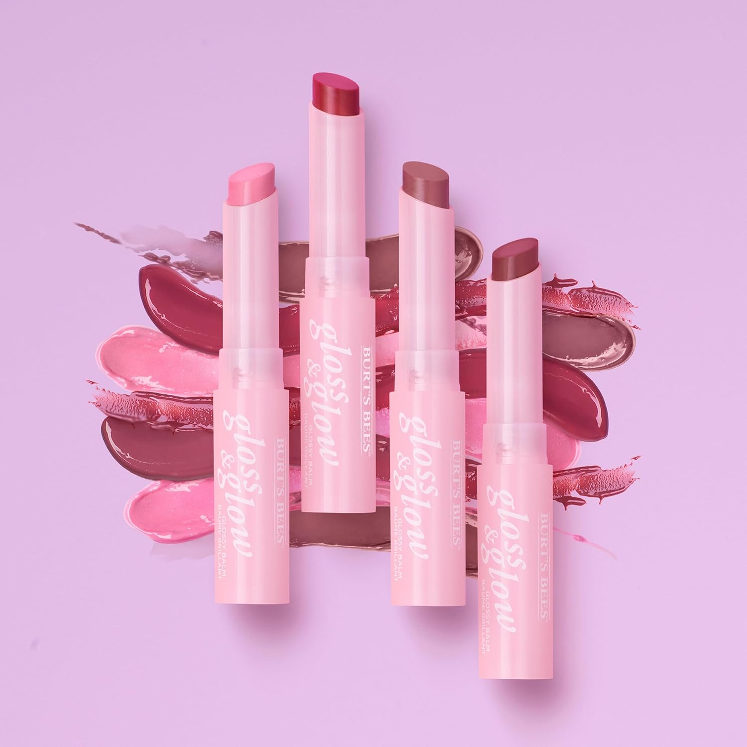 Burts Bees Gloss and Glow Glossy Balm, 100% Natural Origin, Winning in Pink, 1 Tube, Pack of 2