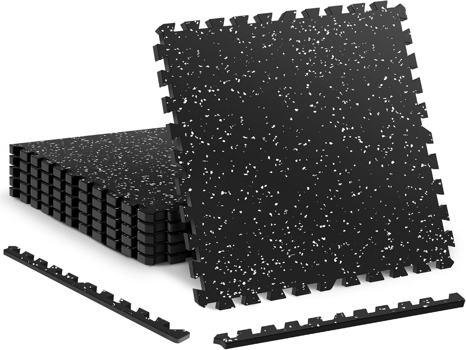 0.56″ Thick Interlocking Exercise Equipment Mats, 6 Tiles (24 Sq Ft) – Rubber Top Gym Flooring with High Density EVA Foam, Noise Reducing Workout Mats for Home Gym Floor Protection,Black/White