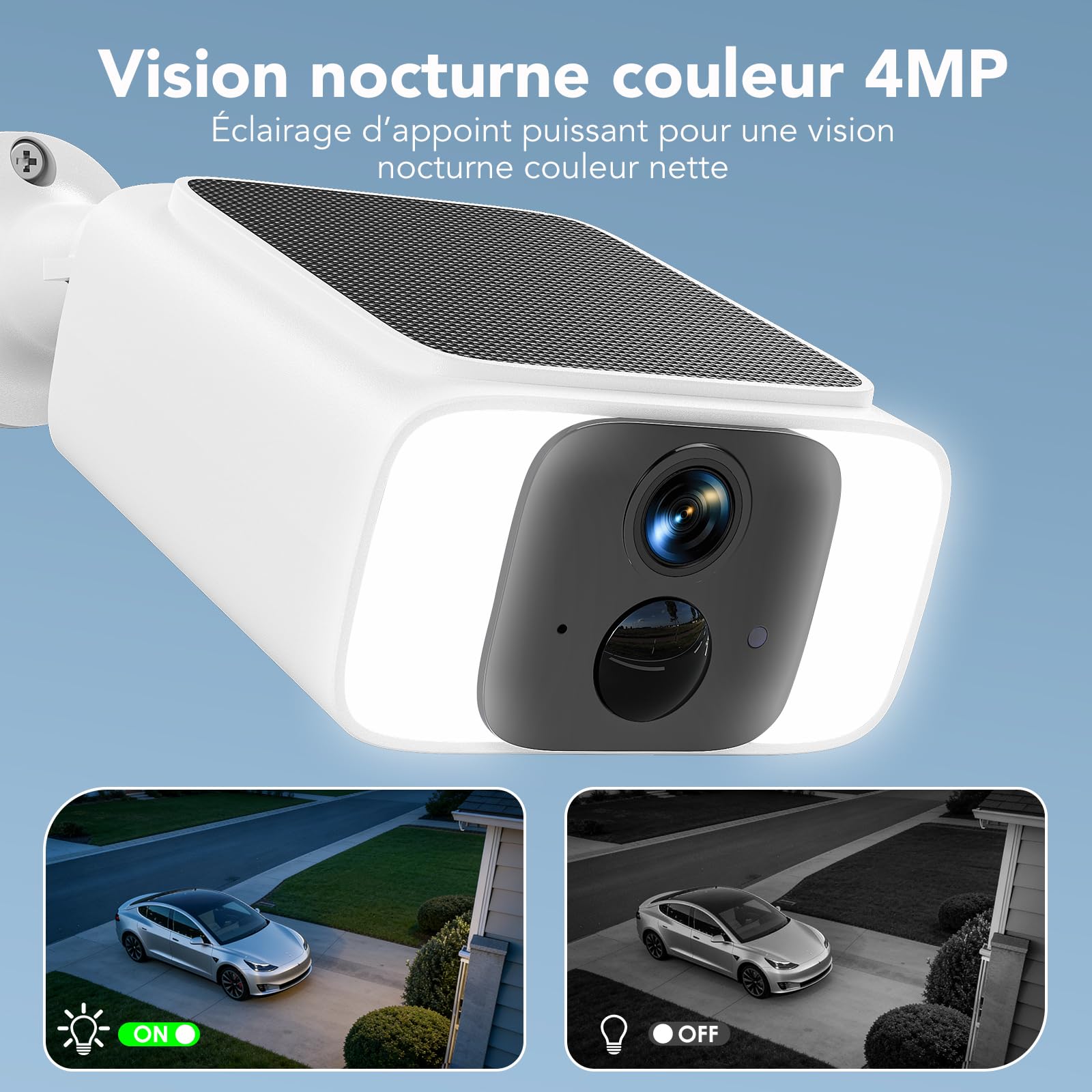 GNCC Camera Surveillance WiFi Exterieure sans Fil Solaire, 5G/2.4GHz WiFi | 2K Camera Exterieur avec Panneau Solaire, Vision Nocturne Couleur, Audio Bidirectionnel, PIR Sirène, W20