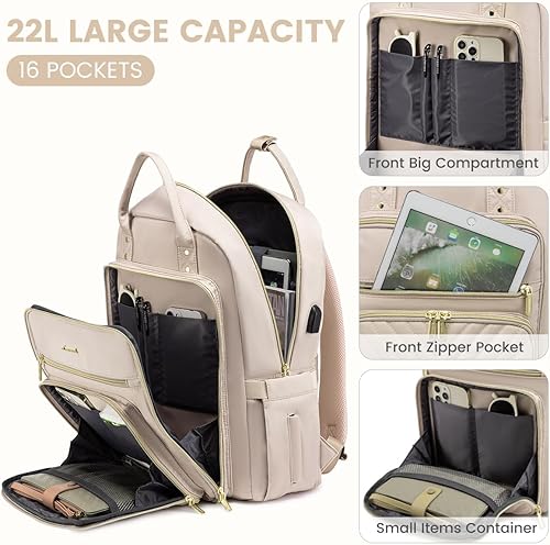 Miniatura 3 de LOVEVOOK Mochila para laptop para mujer, mochila de trabajo de moda con puerto USB, mochilas impermeables para el trabajo., Color blanco
