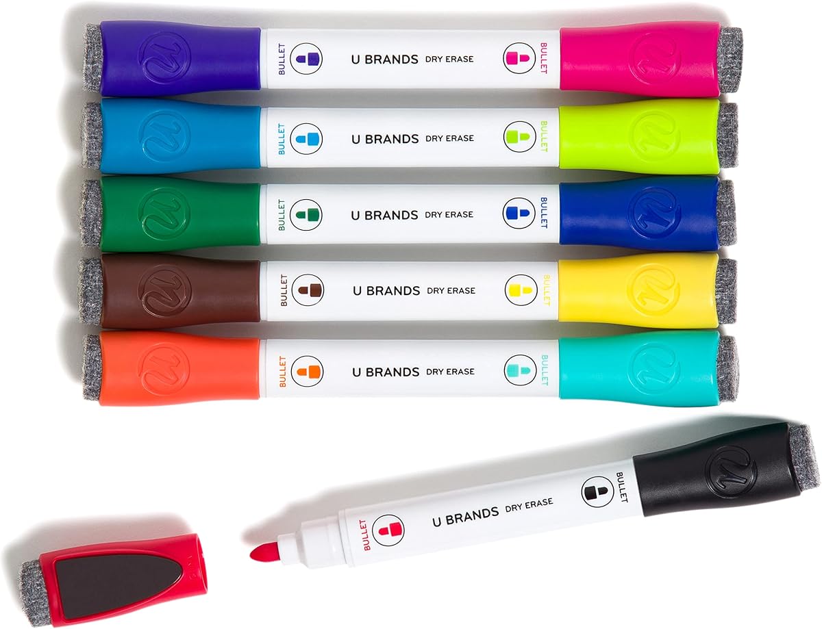 Marcadores de borrado en seco, marcadores de pizarra blanca de doble punta, punta mediana, bajo olor, colores brillantes surtidos, juego de marcadores de borrado en seco con tapas de borrador, suministros para oficina, escuela, aula, paquete de 6