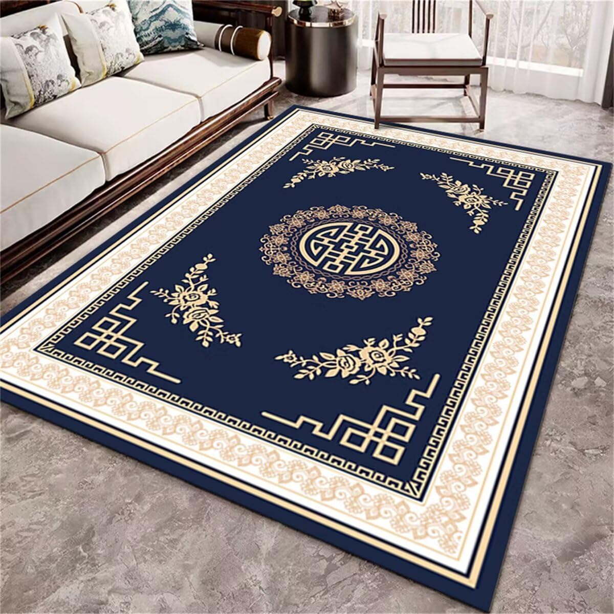 Tapis salon moderne facile d'entretien 80x150cm bleu rétro pour simplifier le nettoyage ménager