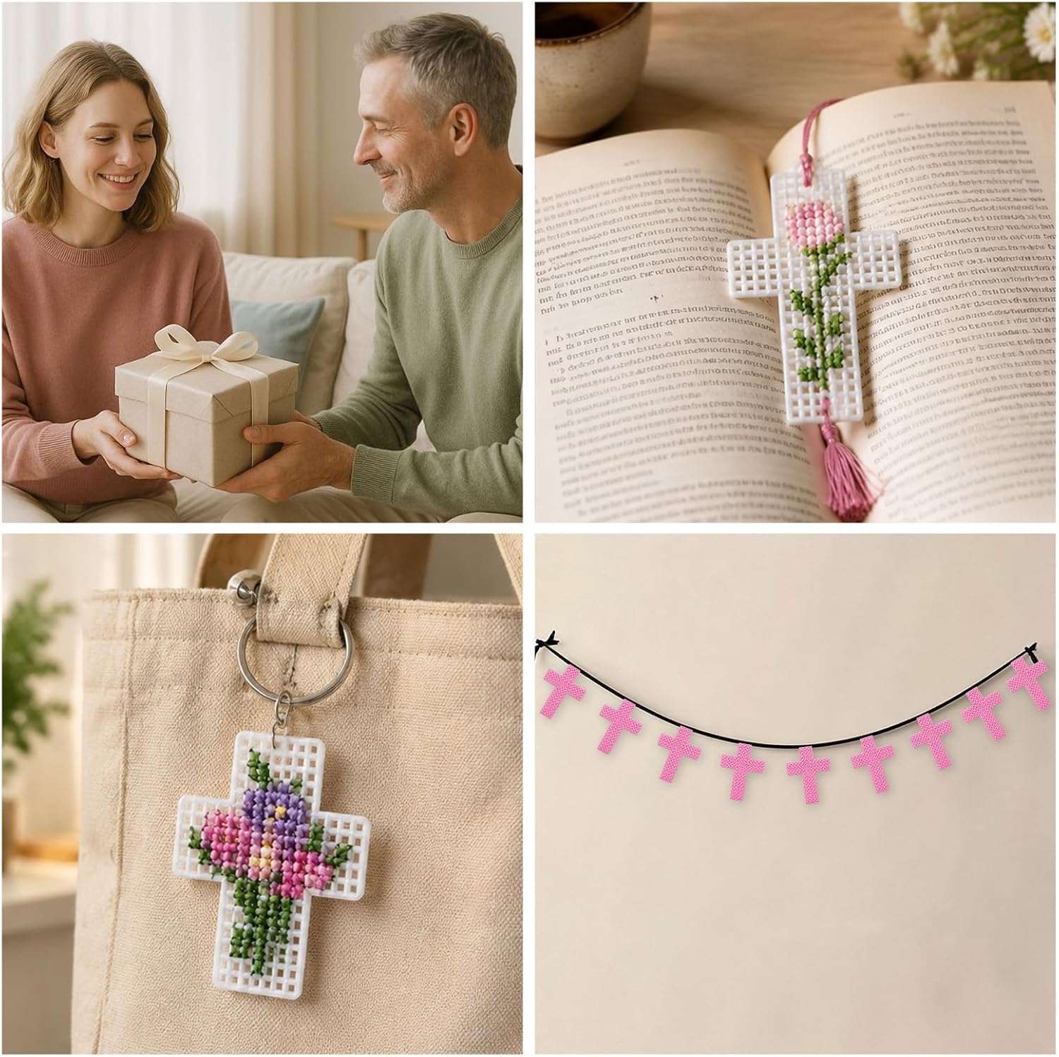 12Pcs Plastic Cross Mesh Sheets, Cross Shape Plastic Grid for Embroidery