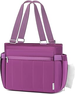 Large Lunch Box for Women Leakproof Soft Insulated Tote 10L Purple | Adjustable strap, luggage strap, 30oz cup holder, 6 pockets, puffy & lightweight, 6h warm/10h cold, office outdoor camping