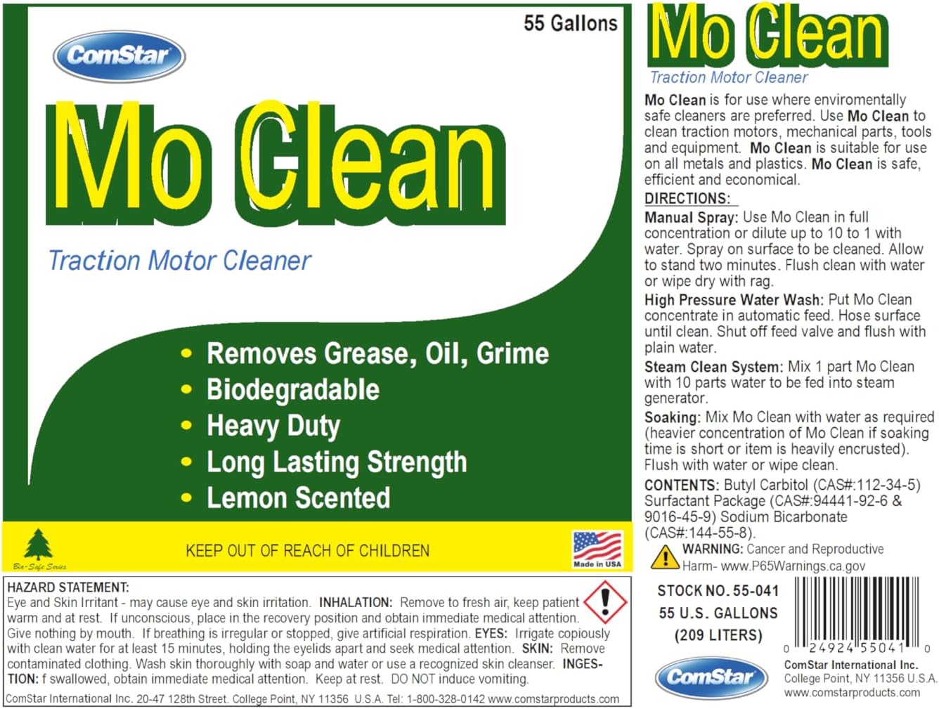 Mo Clean, 55 Gallons, Water Soluble Traction Motor Cleaner, Heavy Duty Degreaser, Non-Toxic, Non-Corrosive, Removes Grease, Oil & Carbon, Industrial-Grade, Eco-Friendly (55-041)