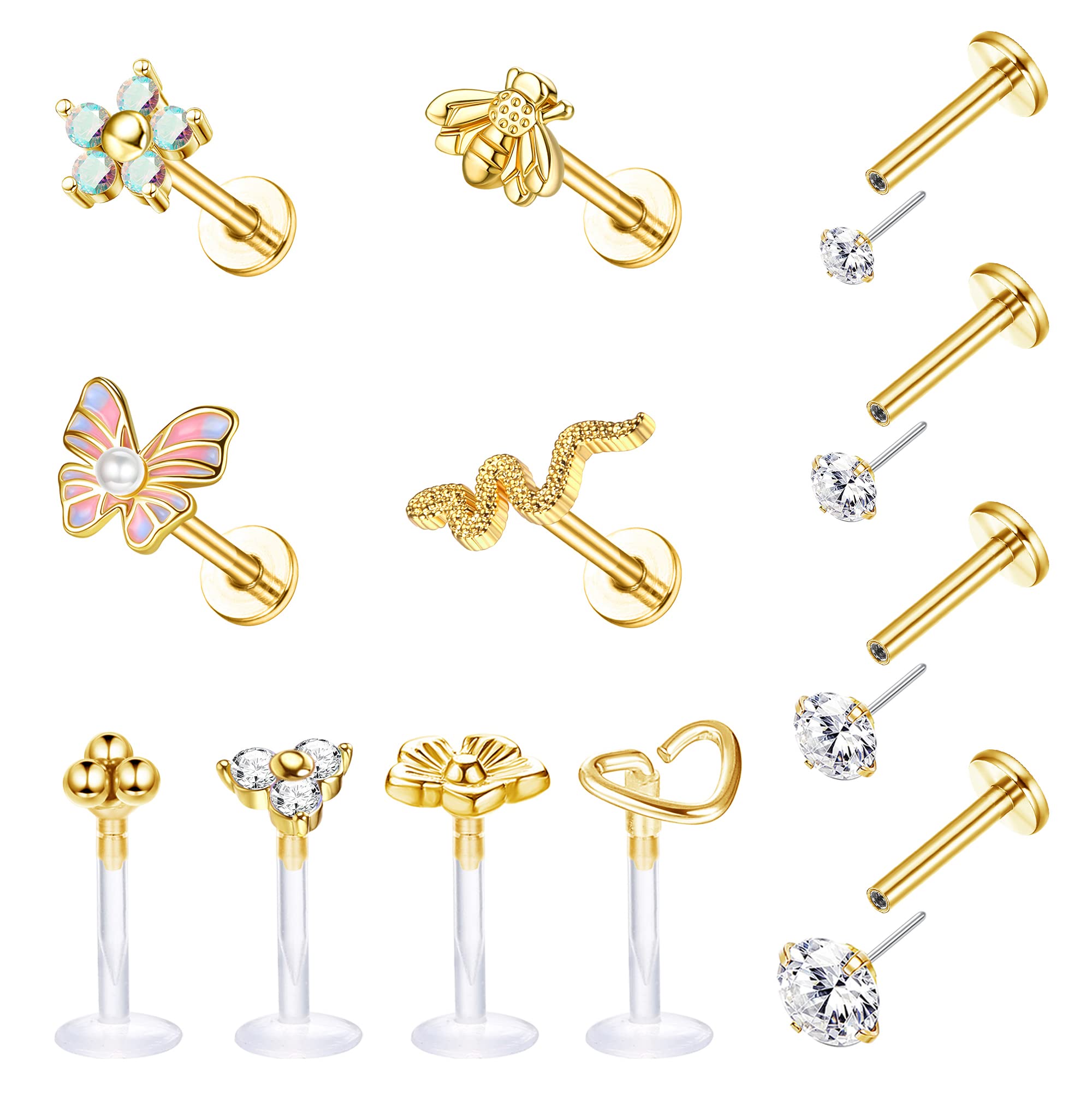 FIBO STEEL 16G Surgical Steel Forward Labret Helix Earrings for Women Threadless Push in Lip Rings Tragus Medusa Conch Monroe Piercings Jewelry