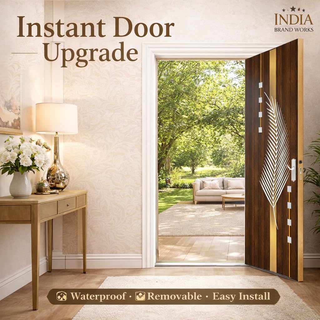 INDIA BRAND WORKS Beautiful White Leaf Door Sticker Wallpaper for Door, Almirah, Table, AC, Fridge, Self-Adhesive Vinyl Material, Waterproof, Removable (Size 30x78 Inches) 3