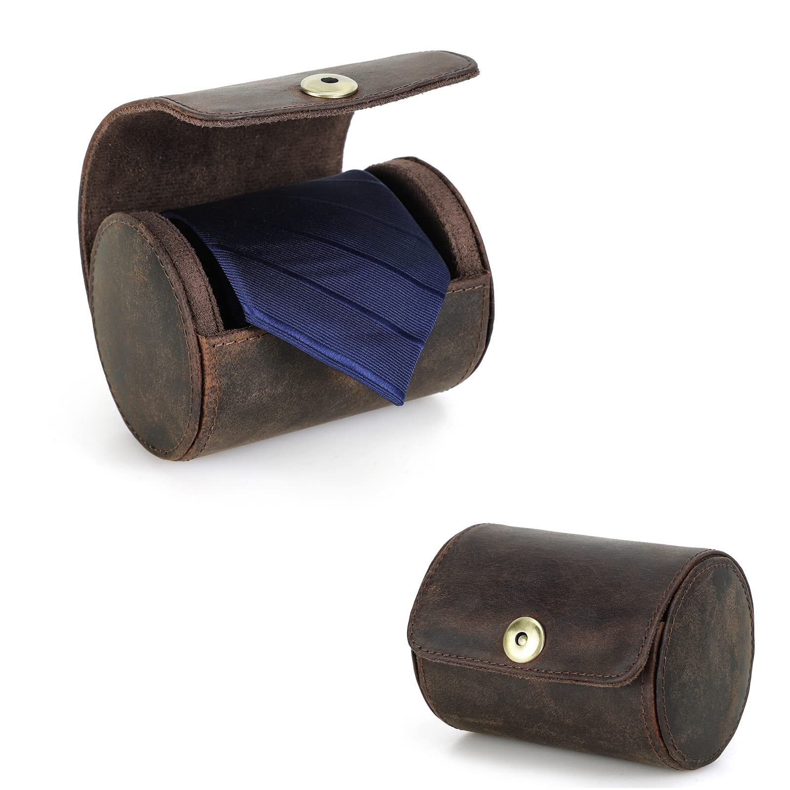 Hiram Boîte de Rangement pour Cravates en Cuir Véritable pour Les Voyages d'affaires Étui à Cravate pour 1 Cravate