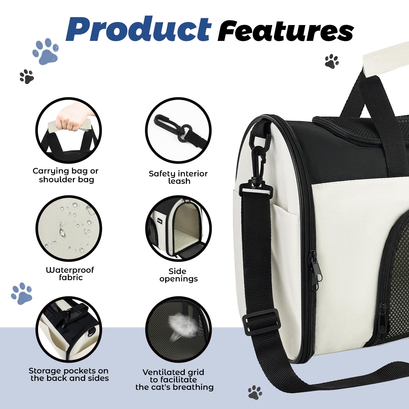 Zavothy TSA Airline Approved Soft-Sided Pet Carrier for Small to Medium Cats and Puppies, Up to 15 Lbs – Collapsible Travel Carrier for Dogs & Cats, White - image 2