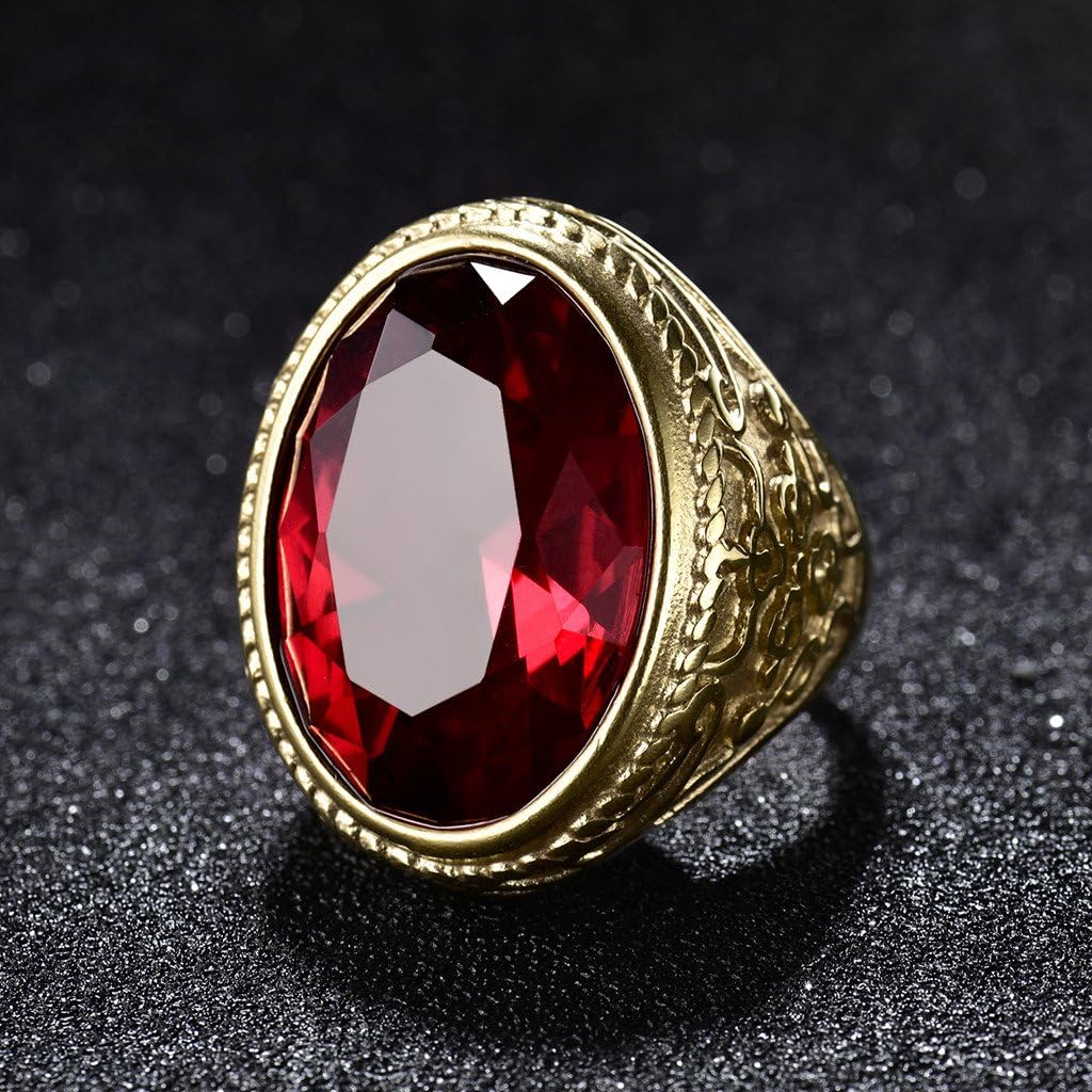 MASOP Big Crystal Cocktail Mens Rings Stainless Steel Jewelry Luxury Red Stone Fashion Party Ring - Image 2
