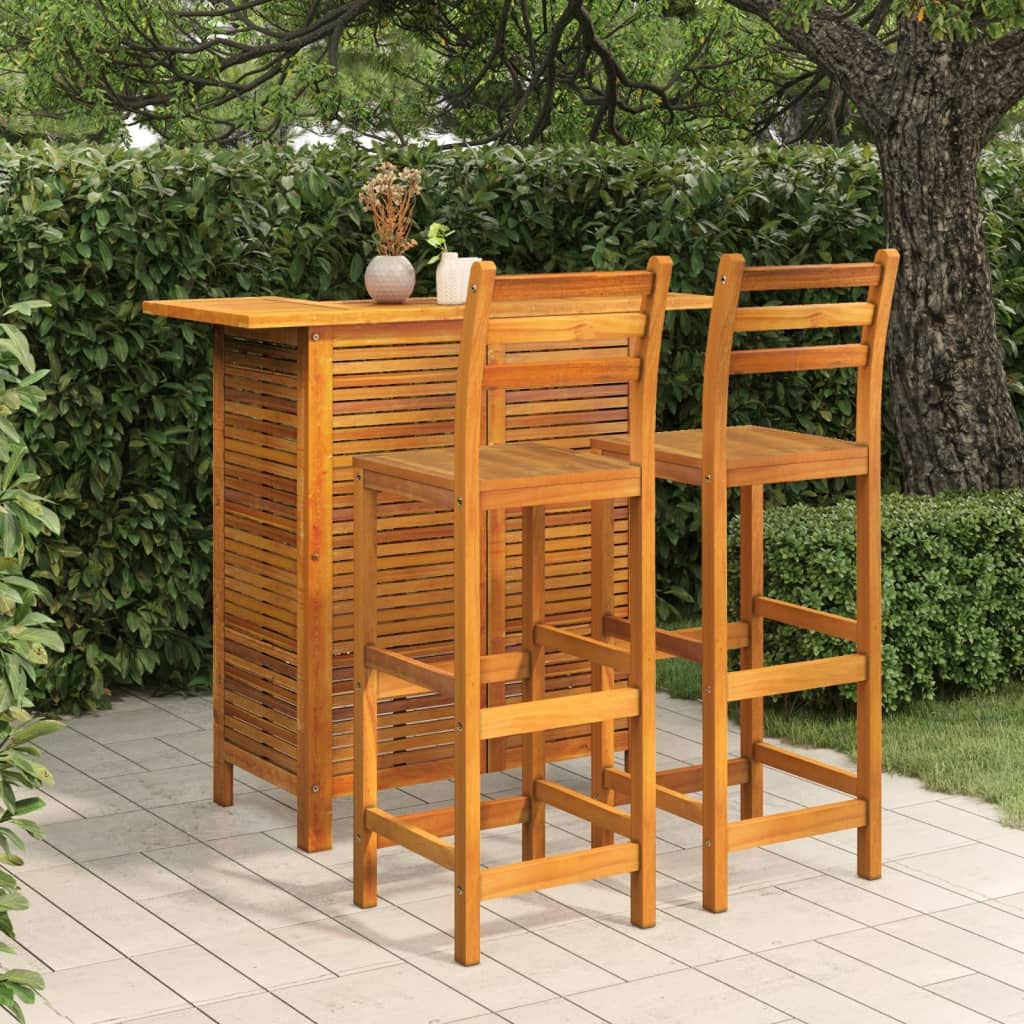 vidaXL Juego Muebles de Bar para Jardín 3 Piezas Mesa Silla Asiento Butaca Taburete Pub Bistró Comedor Patio Desayuno Madera Maciza de Acacia