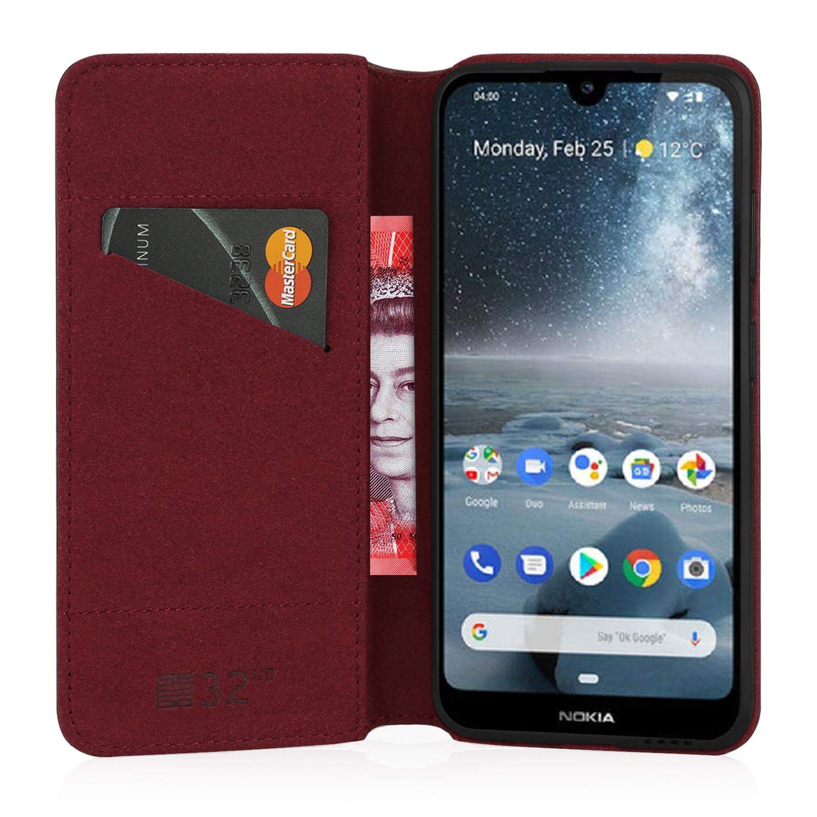 32nd Custodia A Portafoglio In Pelle PU Per Nokia 2.2 (2019) - Cover Con Slot Per Carte E Chiusura Magnetica - Viola