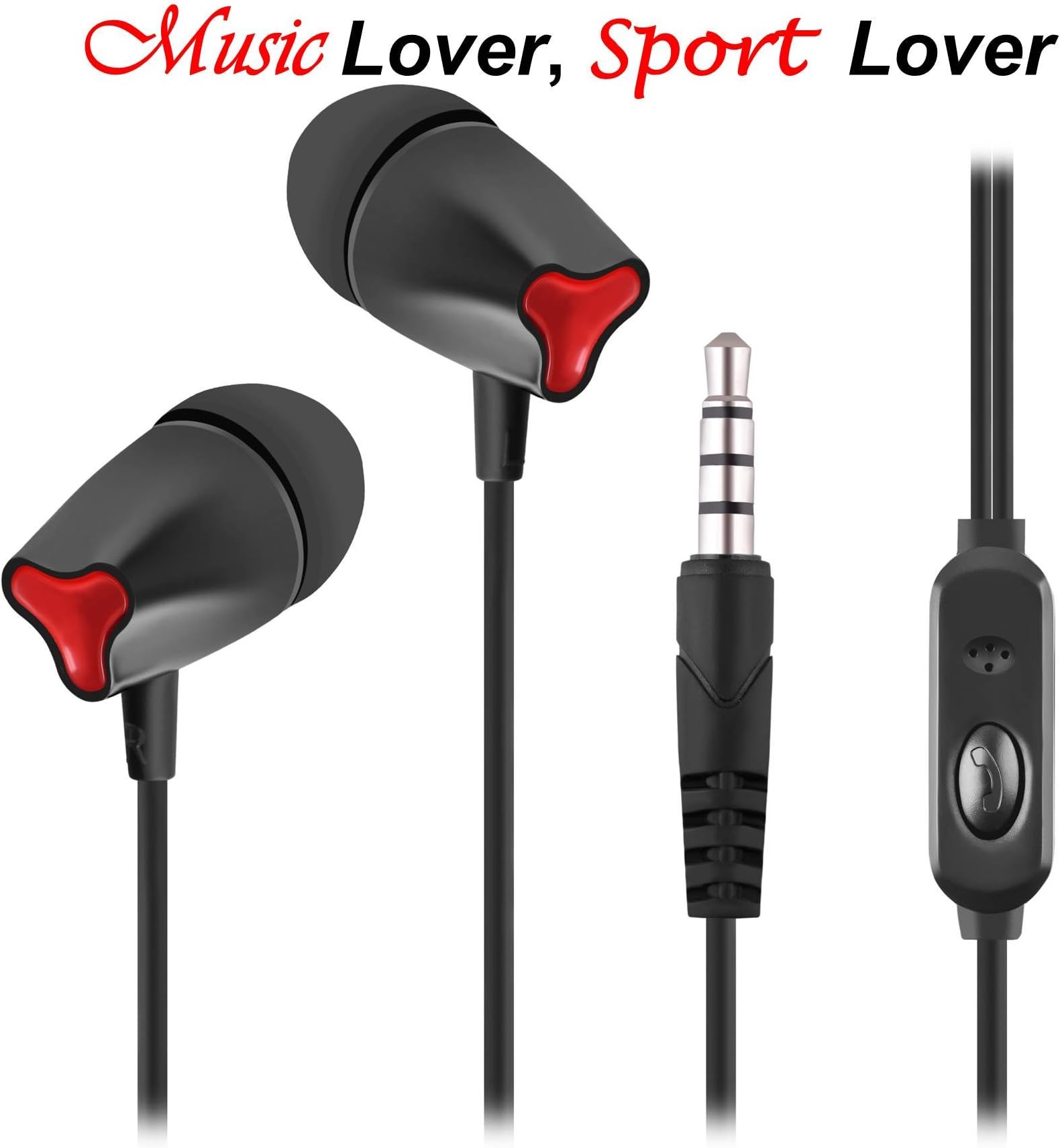 Earphones,Hankom Stereo Earbuds with Microphone Noise Isolating in-Ear Headphones Enhanced Bass Wired Headsets for Sports Gym Running Workout for iPhone iPod Samsung Galaxy S7 S8 and Android(Black)
