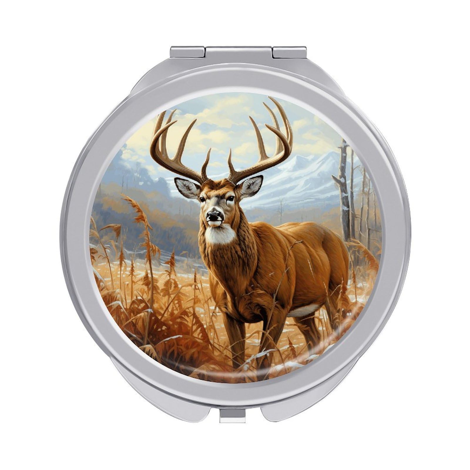 VstaDank Buck Deer Travel Makeup Mirror Cute Compact Mirror for Women 1X/2X Magnifying Metal Pocket Makeup Mirrors Folding Round Makeup Mirrors for Handbag Wallet & Gift