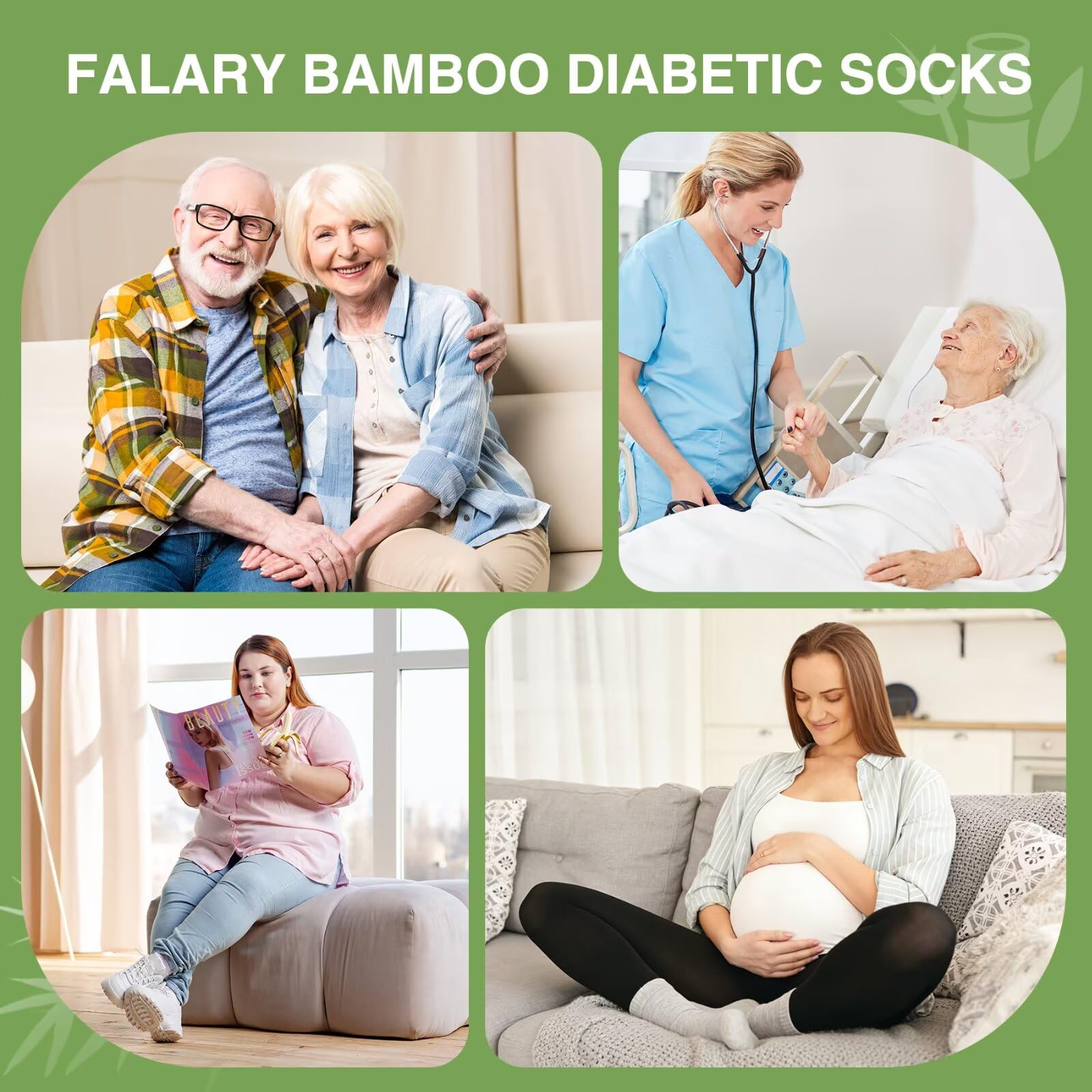 FALARY Calcetines Diabeticos Hombre Bambú 6 Pares Calcetines Hombre Mujer Sin Goma Súper Suave Transpirable y Cómod,