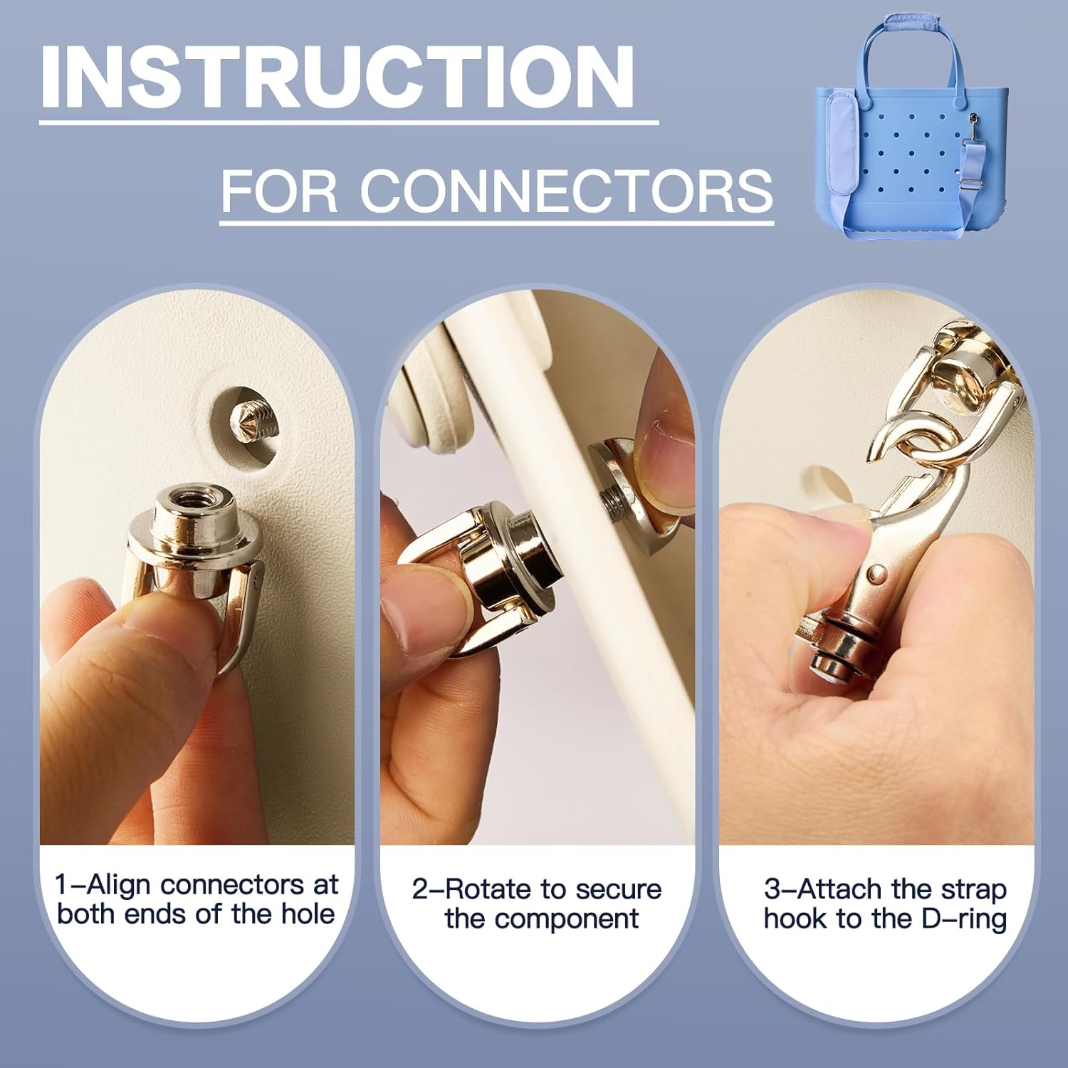 SUITMAT Shoulder Strap for Bogg Bag with Rustproof Metal Connectors, Widened Crossbody Strap for Bogg Bag, Wrap for Rubber Beach Tote, Made of Anti-Slip Nylon, Carolina Blue (Tote Not Included) - Image 5