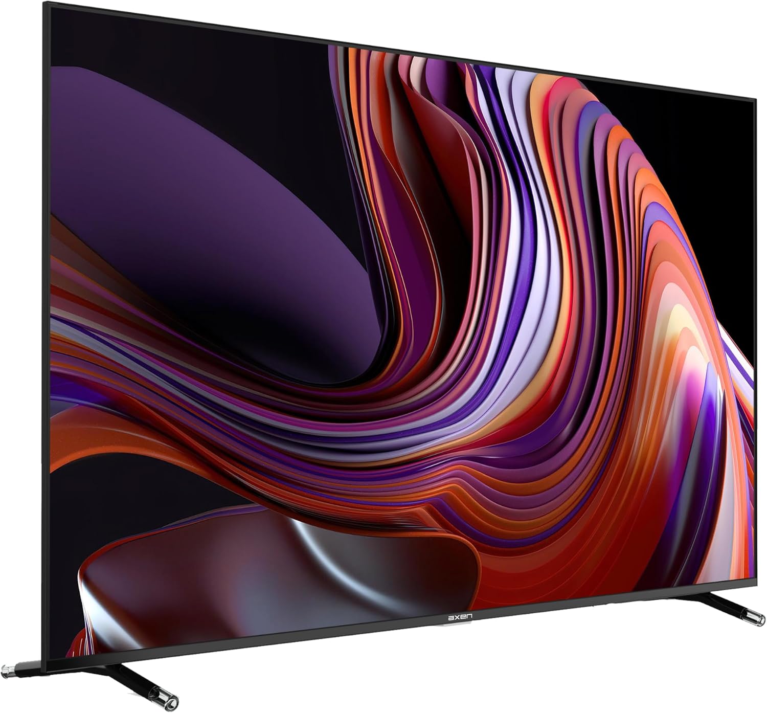 Side view of the AXEN AX55FIL243 TV with stand attached