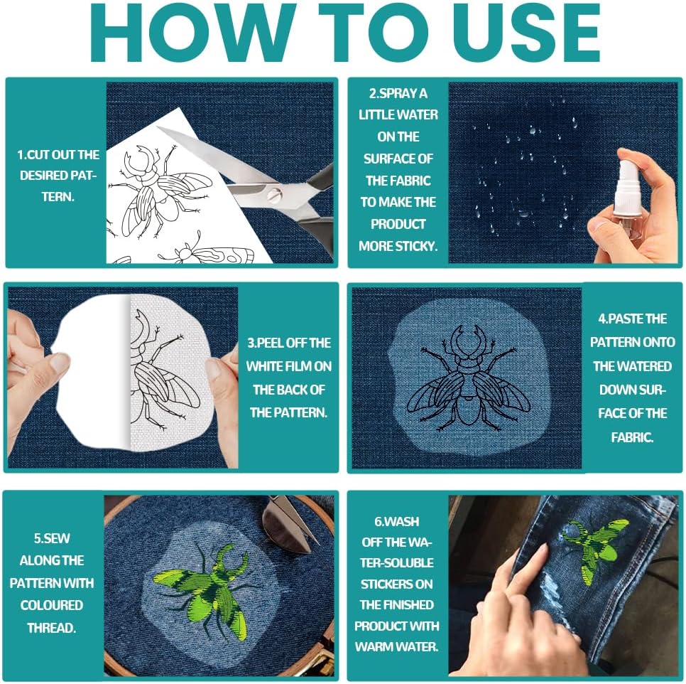 GLOBLELAND 9 Sheets Flowers Butterfly Water Soluble Hand Sewing Stabilizers Letters Wash Away Embroidery Stabilizer Blank Embroidery Stitch Practice for Embroidery Beginners Lovers