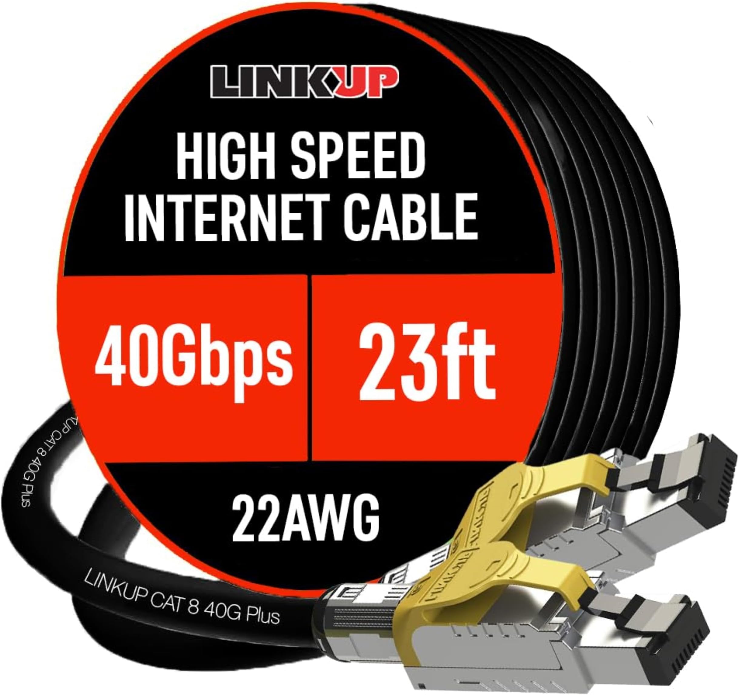 LINKUP - [GHMT & DSX8000 Certified] Cat8 Ethernet Patch Cable S/FTP 22AWG Double Shielded Solid Cable | 2000Mhz 2Ghz 40Gbps | 5th-Gen Ethernet LAN Network 40G Structure Wires - |Black| 7 M (23ft)