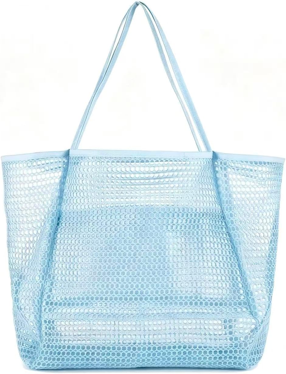 Beach Bag with Mini Pocket, Large Foldable Mesh Tote for Women, Lightweight & Travel Bag for Vacation & Outdoor
