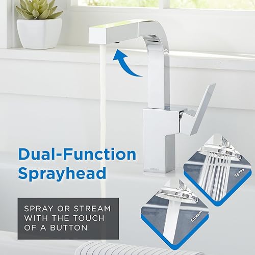 Miniatura 4 de Gerber Mid-Town - Grifo de cocina de una sola manija con rociador extraíble, estilo arquitectónico contemporáneo, boquilla giratoria de 360 grados