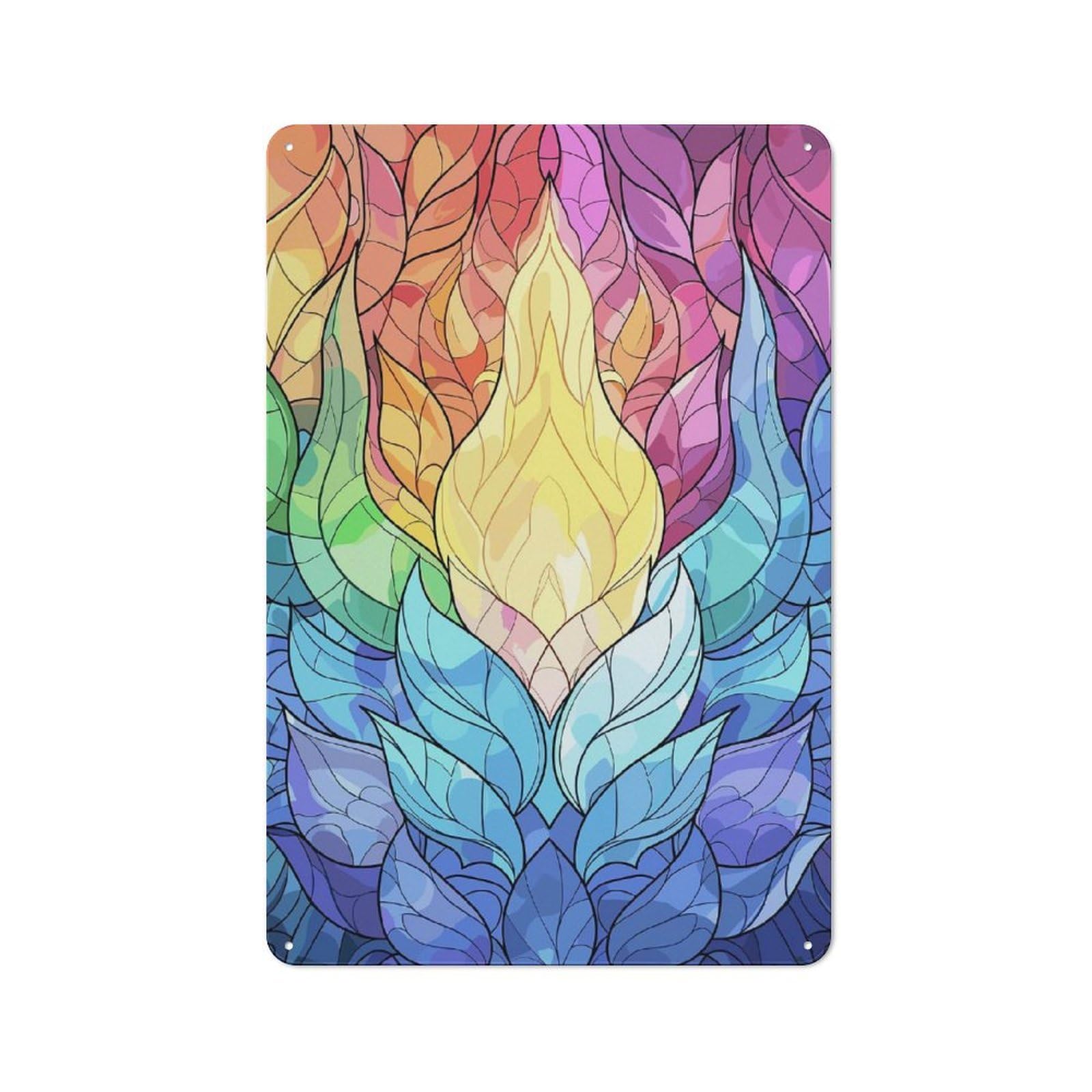 Junmoney Style-2 Tin Wall Plaque 30X20cm With Vibrant Floral Mandala For Garage Wall, For People Furnishing A Garage, For Retro Home Interiors
