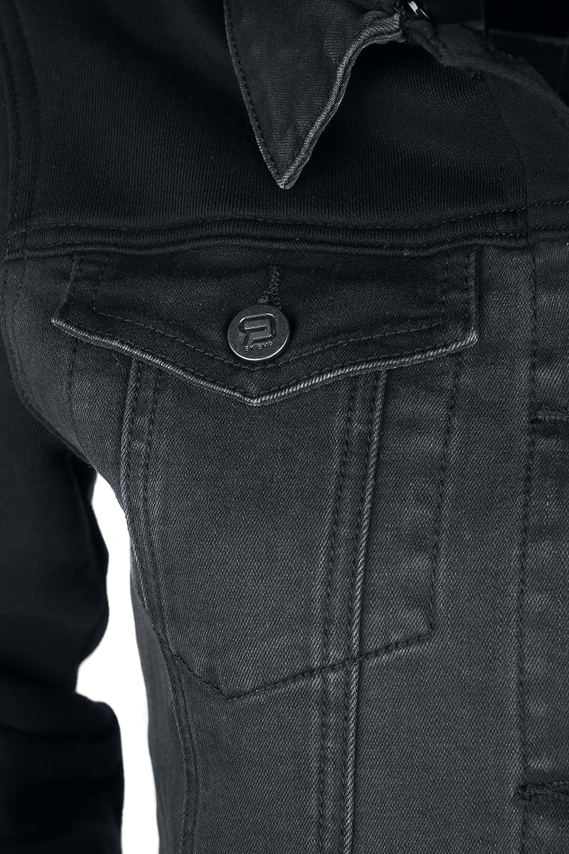 RED by EMP Damen schwarze Jeansjacke mit Sweatärmeln und Kapuze