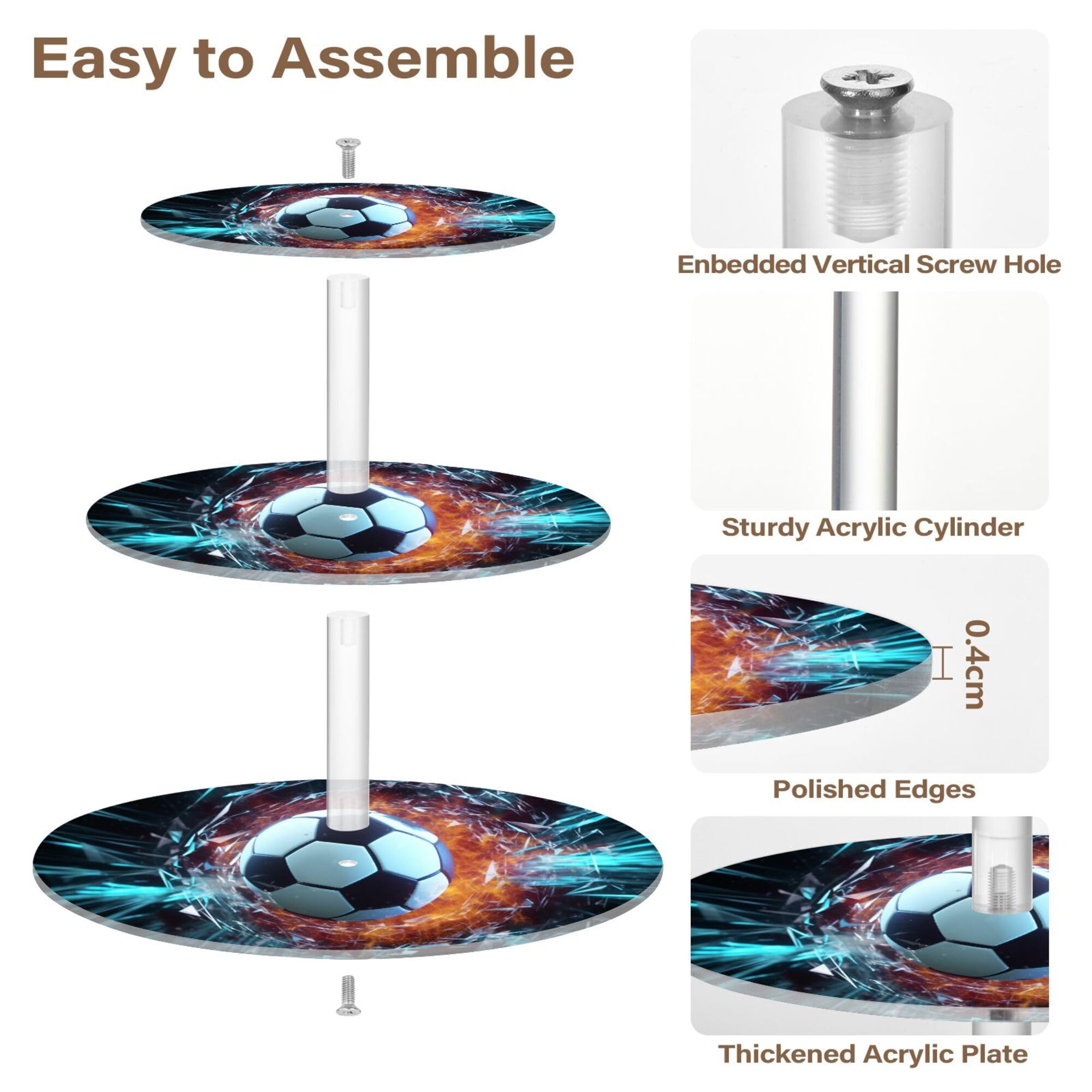 PYBUG Soccer 3 Tier Acrylic Cupcake Stands Tower,Dessert Table Display Set for Tea Party,Wedding,Birthday, Baby Shower