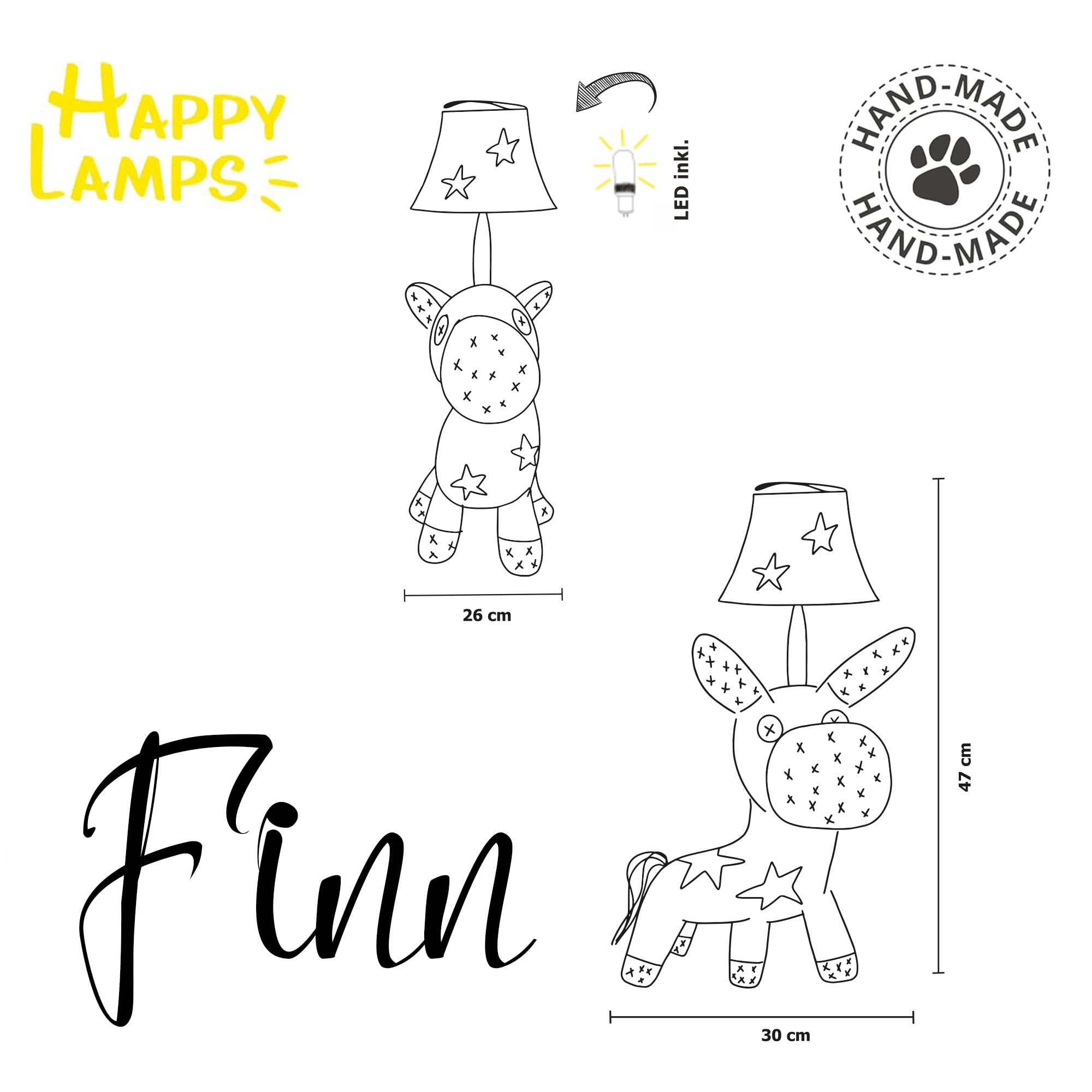 Happy Lamps Finn LED-Tischlampe Pferdelampe Kinderzimmer 47 cm | handgefertigt, kindersicher, ideal fürs Kinderzimmer, Geschenkidee