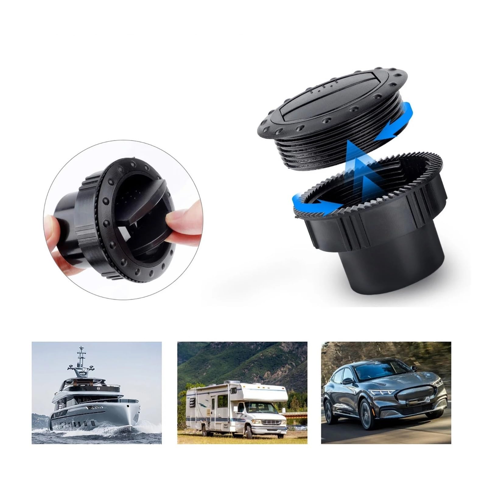 Griglia Ventilazione condizionata Deflettore sfiato per Uscita Aria condizionata Universale 65 mm Rotazione cruscotto Auto 255 Pollici Camper ATV A/C | Black