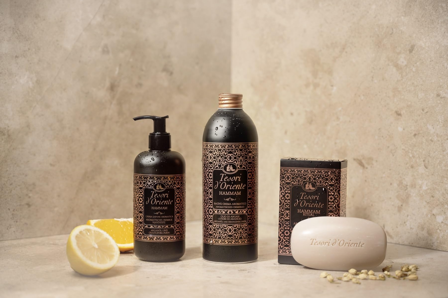 TESORI D'ORIENTE Jabón crema 'Hammam' 6 x 300 ml jabón líquido jabón manos dispensador aceite de argán y flor de azahar aromático jabón de manos, rituales de bienestar para cuerpo y sentidos