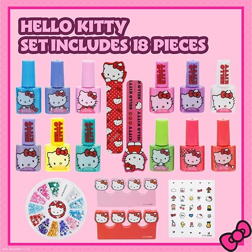 Miniatura 2 de Hello Kitty - Juego de esmaltes de uñas a base de agua, juego de despegar con colores brillantes y opacos y accesorios de uñas para niñas y niños,