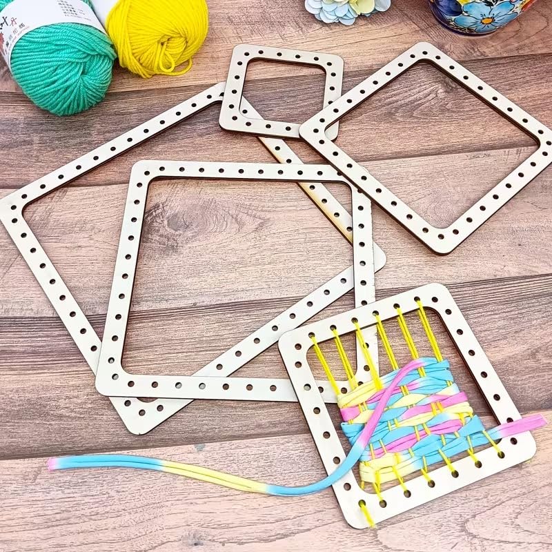 Curious Button 5 PCS Square Wooden Weaving Loom Kit with Colorful Needles | DIY Knitting & Sewing Frame for Beginners | Handcrafted Decorative Tapestry Loom Board | Wooden Weaving Tool for Craft & Art Projects 4