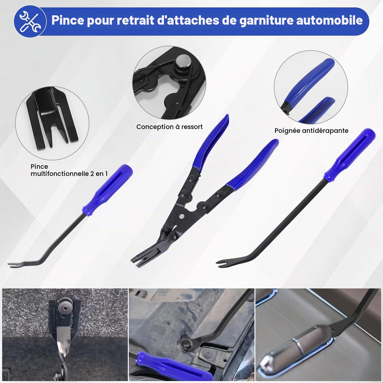 DUBULL 38 Pièces Outil Demontage Garniture Voiture, Kit DéMontage Plastique Interieur Auto, Trousse Outillage Pour Carrosserie Panneau De Porte, Pince a Clips Automobile, Cle Extraction Autoradio