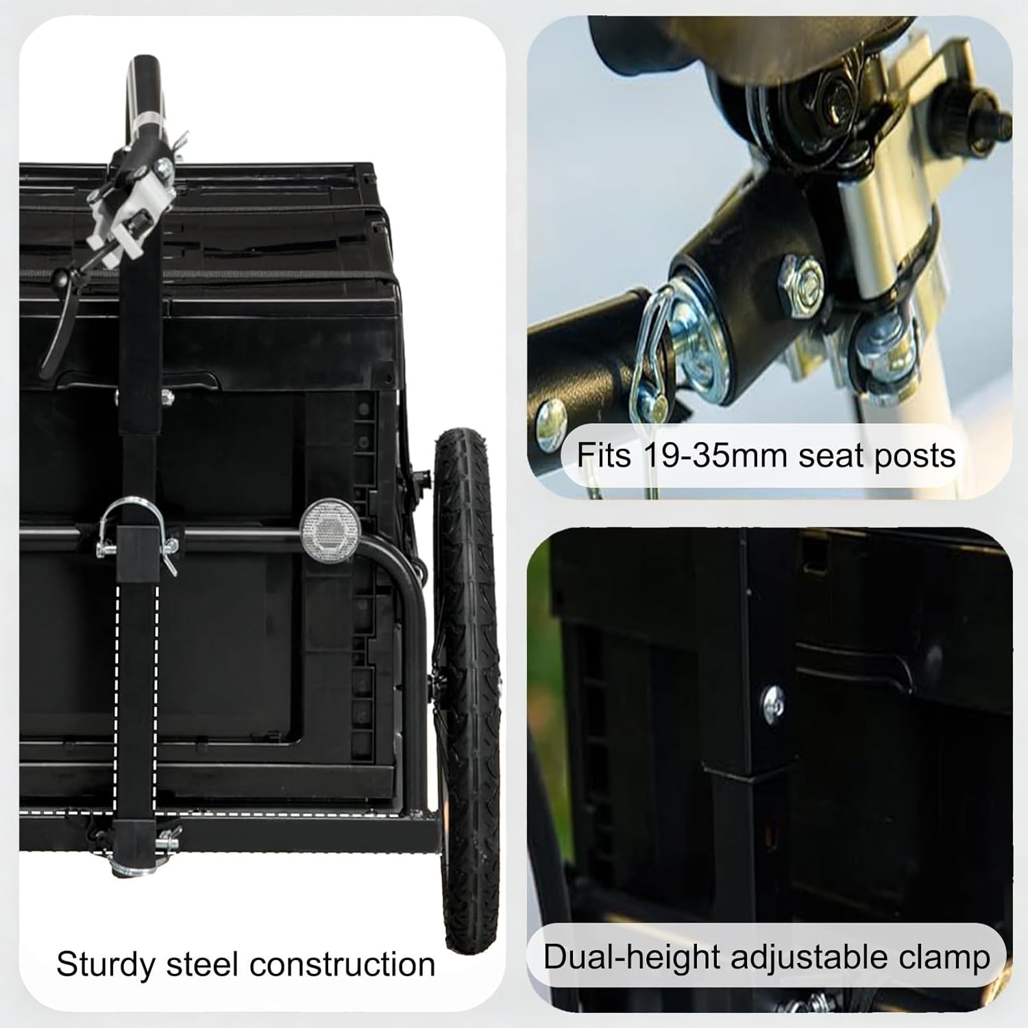 Bike Cargo Trailer, Foldable Bicycle Trailer, Heavy-Duty Bicycle Wagon Cart with Removable Storage Box for Camping, Groceries, Hauling Essentials(Black-A)