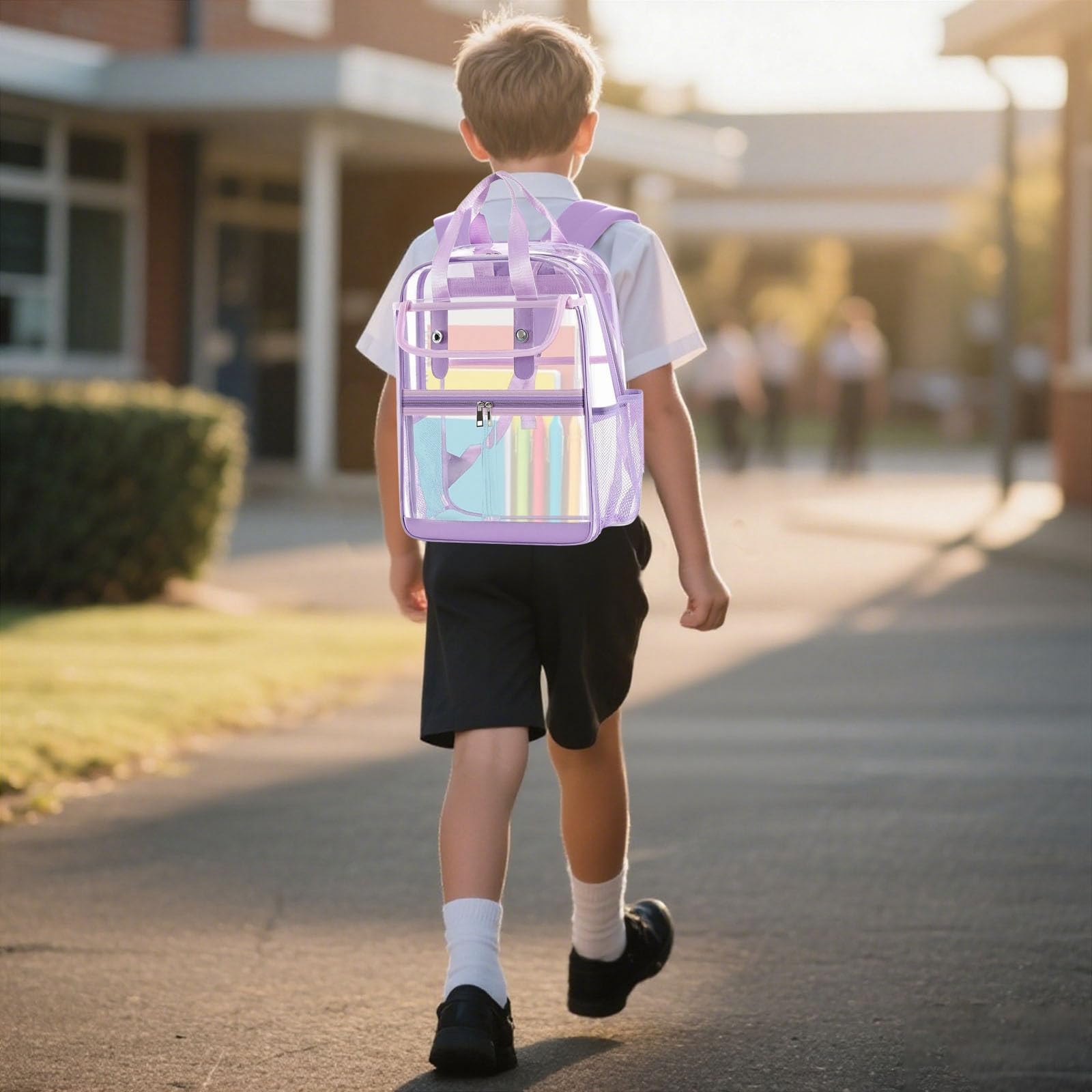 Zaino Scuola Elementare, Zaino Asilo Bimbo Spallacci Imbottiti, Zaino Trasparente per Bambini, Leggero, per la Scuola, per Ragazzi e Ragazze, con comode tracolle