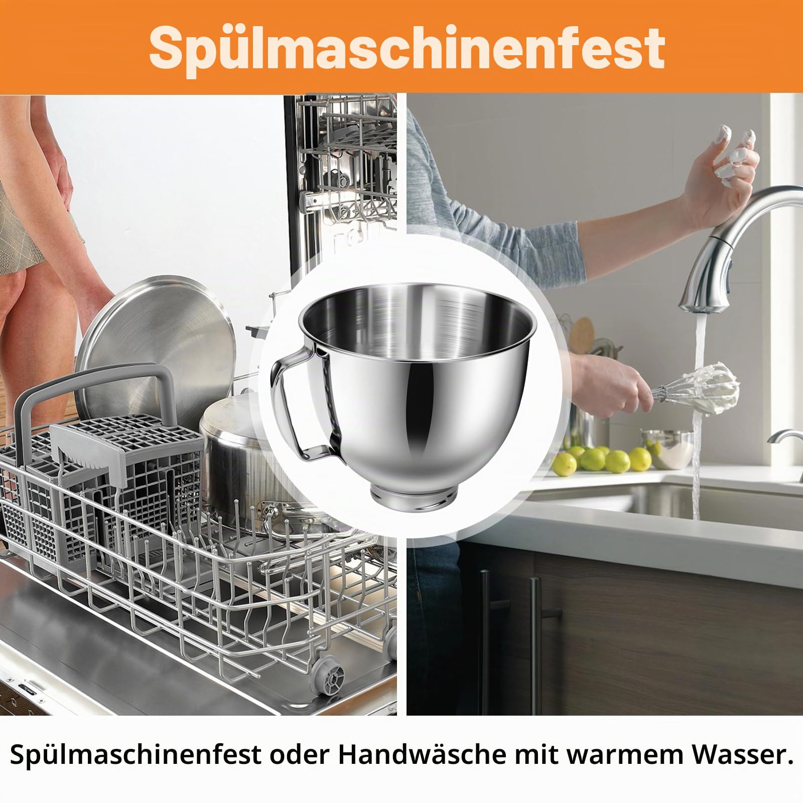 Edelstahl Mixer Schüssel für Kitchen Aid 4,5-5 Quart Standmixer, kompatibel mit Kitchen Aid Mixer Zubehör