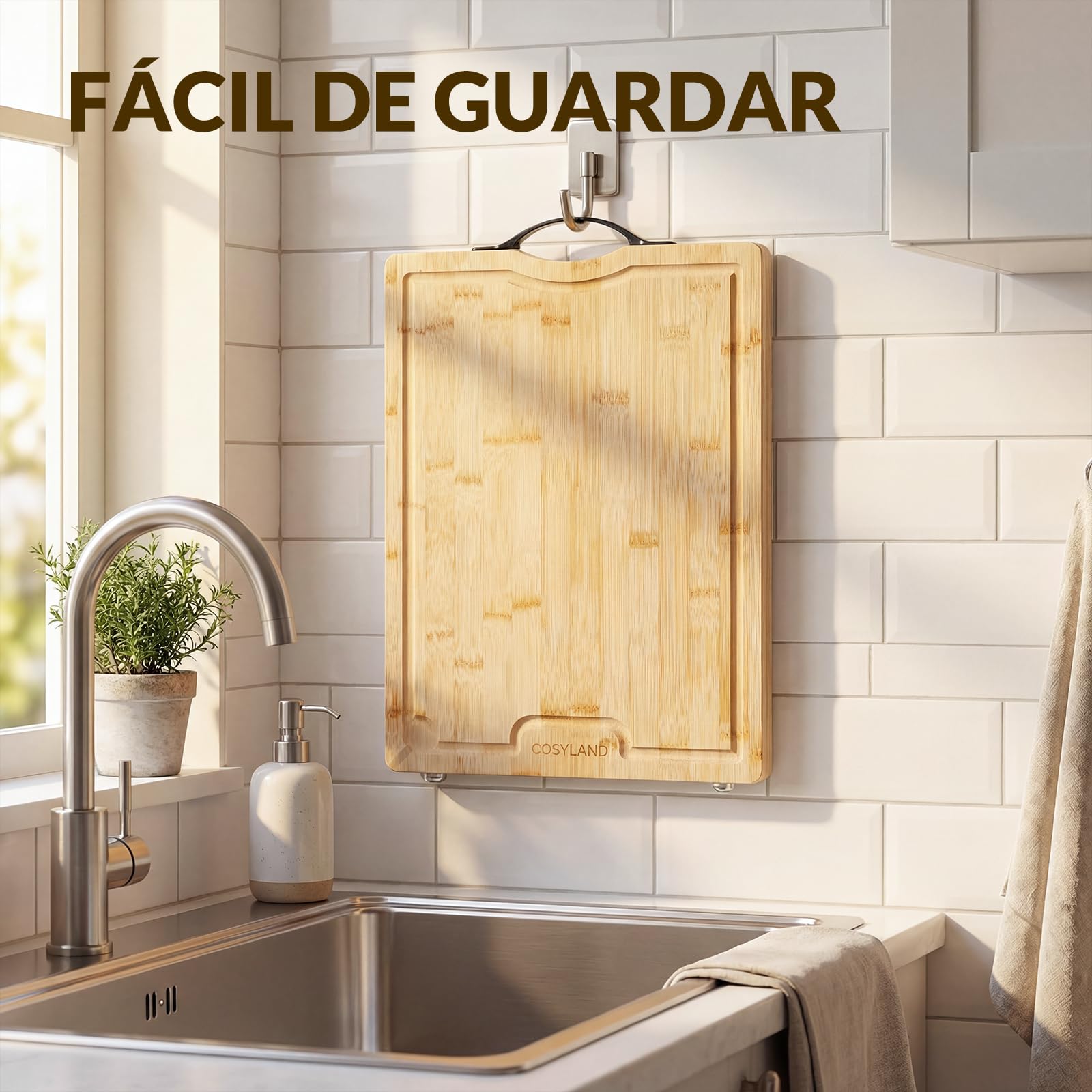 COSYLAND Tabla de Cortar de Madera 40x30x2 cm Preaceitada con Ranura para Jugos y Patas Antideslizantes